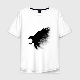 Мужская футболка хлопок Oversize с принтом Ворон из дыма в Курске, 100% хлопок | свободный крой, круглый ворот, “спинка” длиннее передней части | ворон | дым | клюв | когти | лапы | мистика | мужское | перья | полет | птица | силуэт