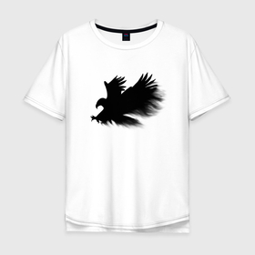 Мужская футболка хлопок Oversize с принтом Орел из дыма в Белгороде, 100% хлопок | свободный крой, круглый ворот, “спинка” длиннее передней части | Тематика изображения на принте: дым | когти | лапы | орел | перья | полет | птица | силуэт | хищник | черное