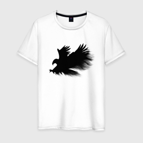 Мужская футболка хлопок с принтом Орел из дыма в Курске, 100% хлопок | прямой крой, круглый вырез горловины, длина до линии бедер, слегка спущенное плечо. | дым | когти | лапы | орел | перья | полет | птица | силуэт | хищник | черное