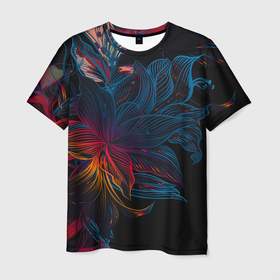 Мужская футболка 3D с принтом радужные цветы , 100% полиэфир | прямой крой, круглый вырез горловины, длина до линии бедер | линии | нежность | природа | тренд | цветочный | цветы