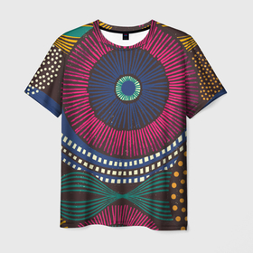 Мужская футболка 3D с принтом Африка. Орнамент в Санкт-Петербурге, 100% полиэфир | прямой крой, круглый вырез горловины, длина до линии бедер | африка | африканский узор | круги | линия | орнамент | узор | этника