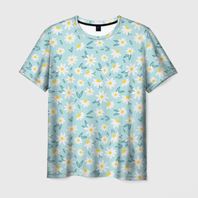 Мужская футболка 3D с принтом Ромашковое  поле в Кировске, 100% полиэфир | прямой крой, круглый вырез горловины, длина до линии бедер | flower | flowers | паттерн | ромашки | цветочки | цветы