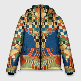 Мужская зимняя куртка 3D с принтом Египетский орнамент в Петрозаводске, верх — 100% полиэстер; подкладка — 100% полиэстер; утеплитель — 100% полиэстер | длина ниже бедра, свободный силуэт Оверсайз. Есть воротник-стойка, отстегивающийся капюшон и ветрозащитная планка. 

Боковые карманы с листочкой на кнопках и внутренний карман на молнии. | Тематика изображения на принте: древний египет | египет | египетский орнамент | культура | орнамент | страны | узор