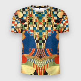 Мужская футболка 3D Slim с принтом Египетский орнамент в Екатеринбурге, 100% полиэстер с улучшенными характеристиками | приталенный силуэт, круглая горловина, широкие плечи, сужается к линии бедра | древний египет | египет | египетский орнамент | культура | орнамент | страны | узор