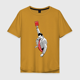 Мужская футболка хлопок Oversize с принтом Диплом Фредди в Тюмени, 100% хлопок | свободный крой, круглый ворот, “спинка” длиннее передней части | выпускник | выпускной | диплом | лента | мем | праздник | прикол | фредди меркьюри