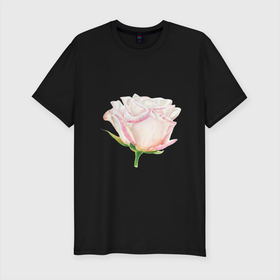 Мужская футболка хлопок Slim с принтом Акварельная роза в Санкт-Петербурге, 92% хлопок, 8% лайкра | приталенный силуэт, круглый вырез ворота, длина до линии бедра, короткий рукав | Тематика изображения на принте: акварель | аромат | весна | девушка | роза | розовый | сад | флора | цветок