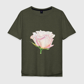 Мужская футболка хлопок Oversize с принтом Акварельная роза в Екатеринбурге, 100% хлопок | свободный крой, круглый ворот, “спинка” длиннее передней части | акварель | аромат | весна | девушка | роза | розовый | сад | флора | цветок