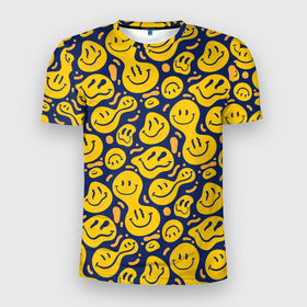 Мужская футболка 3D Slim с принтом Flowing emoticons в Белгороде, 100% полиэстер с улучшенными характеристиками | приталенный силуэт, круглая горловина, широкие плечи, сужается к линии бедра | emoji | smile | смайлки | смайлы | эмоджи | эмодзи