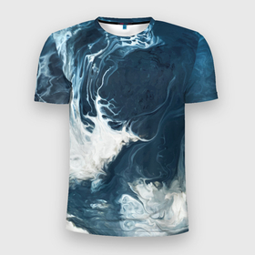 Мужская футболка 3D Slim с принтом Texture of dark waves в Екатеринбурге, 100% полиэстер с улучшенными характеристиками | приталенный силуэт, круглая горловина, широкие плечи, сужается к линии бедра | wave | вода | водоём | волны | море | текстура | текстура волн