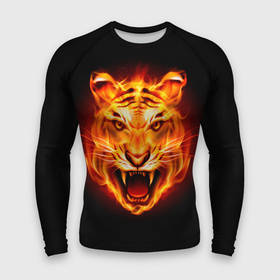Мужской рашгард 3D с принтом ПЫЛАЮЩИЙ ТИГР в Тюмени,  |  | 2022 год тигра | зверь | огонь | пламя | пылающий тигр | тигр | хищник