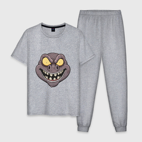 Мужская пижама хлопок с принтом Весёлый Монстр в Петрозаводске, 100% хлопок | брюки и футболка прямого кроя, без карманов, на брюках мягкая резинка на поясе и по низу штанин
 | Тематика изображения на принте: death | devil | halloween | horror | skull | zombie | демон | дьявол | зло | зомби | призрак | скелет | хоррор | хэллоуин | череп