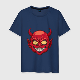 Мужская футболка хлопок с принтом Красный демон в Екатеринбурге, 100% хлопок | прямой крой, круглый вырез горловины, длина до линии бедер, слегка спущенное плечо. | death | devil | halloween | horror | skull | zombie | демон | дьявол | зло | зомби | призрак | скелет | хоррор | хэллоуин | череп