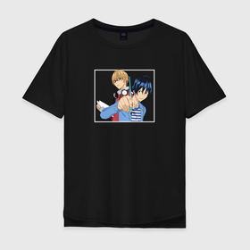 Мужская футболка хлопок Oversize с принтом Акито и Моритака в Петрозаводске, 100% хлопок | свободный крой, круглый ворот, “спинка” длиннее передней части | akito takagi | anime | bakuman | moritaka mashiro | акито такаги | аниме | анимэ | бакуман | моритака масиро