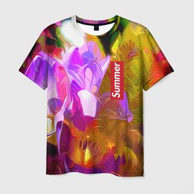 Мужская футболка 3D с принтом Красочный цветочный узор   Лето   Colorful Floral Pattern   Summer в Тюмени, 100% полиэфир | прямой крой, круглый вырез горловины, длина до линии бедер | color | flowers | pattern | summer | лето | узор | цвет | цветы