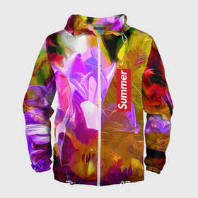 Мужская ветровка 3D с принтом Красочный цветочный узор   Лето   Colorful Floral Pattern   Summer , 100% полиэстер | подол и капюшон оформлены резинкой с фиксаторами, два кармана без застежек по бокам, один потайной карман на груди | color | flowers | pattern | summer | лето | узор | цвет | цветы