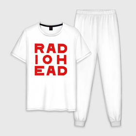 Мужская пижама хлопок с принтом Radiohead (большое красное лого) в Новосибирске, 100% хлопок | брюки и футболка прямого кроя, без карманов, на брюках мягкая резинка на поясе и по низу штанин
 | radio head | radiohead | thom yorke | одержимый чем то | радио хед | радиохед | радиохэд | рок | рок группа | том йорк | томас эдвард йорк | фанат