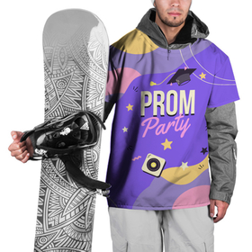 Накидка на куртку 3D с принтом Prom party в Екатеринбурге, 100% полиэстер |  | вечеринка | выпускной | звезды | колпак | надпись | пластинка | праздник | пятна