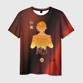 Мужская футболка 3D с принтом Zhongli Shadow | Genshin Impact в Петрозаводске, 100% полиэфир | прямой крой, круглый вырез горловины, длина до линии бедер | Тематика изображения на принте: genshin impact | zhongli | геншин | чжун ли | чжунли