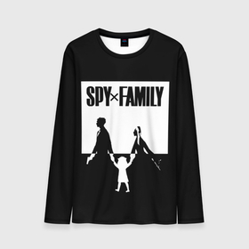 Мужской лонгслив 3D с принтом Spy x Family: Семья шпиона (черно белая) в Санкт-Петербурге, 100% полиэстер | длинные рукава, круглый вырез горловины, полуприлегающий силуэт | spy  family | манга | семья | супайфамири | тацуей эндо | шпион