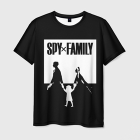 Мужская футболка 3D с принтом Spy x Family: Семья шпиона (черно белая) в Кировске, 100% полиэфир | прямой крой, круглый вырез горловины, длина до линии бедер | Тематика изображения на принте: spy  family | манга | семья | супайфамири | тацуей эндо | шпион