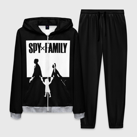 Мужской костюм 3D с принтом Spy x Family: Семья шпиона (черно белая) в Кировске, 100% полиэстер | Манжеты и пояс оформлены тканевой резинкой, двухслойный капюшон со шнурком для регулировки, карманы спереди | spy  family | манга | семья | супайфамири | тацуей эндо | шпион