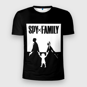 Мужская футболка 3D Slim с принтом Spy x Family: Семья шпиона (черно белая) в Санкт-Петербурге, 100% полиэстер с улучшенными характеристиками | приталенный силуэт, круглая горловина, широкие плечи, сужается к линии бедра | Тематика изображения на принте: spy  family | манга | семья | супайфамири | тацуей эндо | шпион