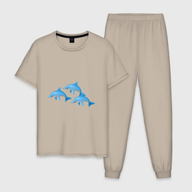 Мужская пижама хлопок с принтом рисунок Дельфины , 100% хлопок | брюки и футболка прямого кроя, без карманов, на брюках мягкая резинка на поясе и по низу штанин
 | дельфины | море | океан | отдых | отпуск | пляж | путешествие | тропики | туризм