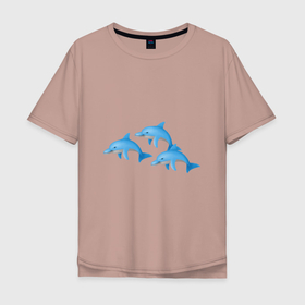 Мужская футболка хлопок Oversize с принтом рисунок Дельфины в Тюмени, 100% хлопок | свободный крой, круглый ворот, “спинка” длиннее передней части | Тематика изображения на принте: дельфины | море | океан | отдых | отпуск | пляж | путешествие | тропики | туризм