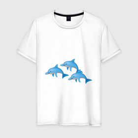 Мужская футболка хлопок с принтом рисунок Дельфины в Тюмени, 100% хлопок | прямой крой, круглый вырез горловины, длина до линии бедер, слегка спущенное плечо. | дельфины | море | океан | отдых | отпуск | пляж | путешествие | тропики | туризм