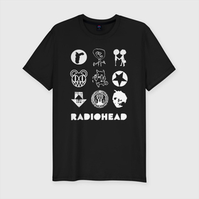 Мужская футболка хлопок Slim с принтом Radiohead 9 знаков в Новосибирске, 92% хлопок, 8% лайкра | приталенный силуэт, круглый вырез ворота, длина до линии бедра, короткий рукав | radio head | radiohead | thom yorke | одержимый чем то | радио хед | радиохед | радиохэд | рок | рок группа | том йорк | томас эдвард йорк | фанат
