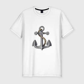 Мужская футболка хлопок Slim с принтом рисунок ЯКОРЬ в Тюмени, 92% хлопок, 8% лайкра | приталенный силуэт, круглый вырез ворота, длина до линии бедра, короткий рукав | море | океан | отдых | отпуск | путешествие | туризм | якорь