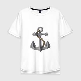 Мужская футболка хлопок Oversize с принтом рисунок ЯКОРЬ в Новосибирске, 100% хлопок | свободный крой, круглый ворот, “спинка” длиннее передней части | море | океан | отдых | отпуск | путешествие | туризм | якорь