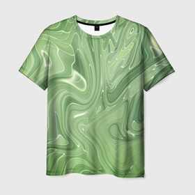 Мужская футболка 3D с принтом Зеленый жидкий камуфляж в Кировске, 100% полиэфир | прямой крой, круглый вырез горловины, длина до линии бедер | Тематика изображения на принте: green | вода | воин | зеленый | камуфляж | краска | маскировка | милитари | пятна | пятно | разведчик | разводы | солдат | текстура | униформа