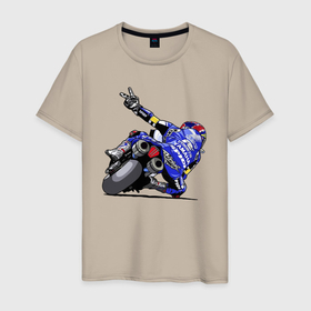 Мужская футболка хлопок с принтом Yamaha racing team   Racer в Курске, 100% хлопок | прямой крой, круглый вырез горловины, длина до линии бедер, слегка спущенное плечо. | gesture | motorcycle | racer | racing | speed | team | yamaha | гонка | гонщик | жест | мотоцикл | скорость | ямаха