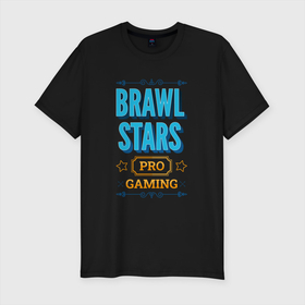 Мужская футболка хлопок Slim с принтом Brawl Stars PRO Gaming в Санкт-Петербурге, 92% хлопок, 8% лайкра | приталенный силуэт, круглый вырез ворота, длина до линии бедра, короткий рукав | brawl | brawl stars | logo | pro | stars | бравл | игра | игры | лого | логотип | символ | старс