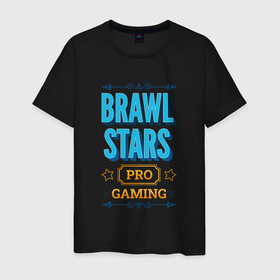 Мужская футболка хлопок с принтом Brawl Stars PRO Gaming в Кировске, 100% хлопок | прямой крой, круглый вырез горловины, длина до линии бедер, слегка спущенное плечо. | brawl | brawl stars | logo | pro | stars | бравл | игра | игры | лого | логотип | символ | старс