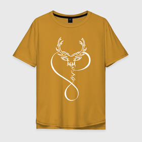 Мужская футболка хлопок Oversize с принтом Люблю (олень) в Санкт-Петербурге, 100% хлопок | свободный крой, круглый ворот, “спинка” длиннее передней части | deer | косуля | лось | марал | олени | олень | олешек | рога | рогатый | рогач | сохатый