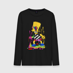Мужской лонгслив хлопок с принтом Барт Симпсон в разноцветных кляксах   Bart Simpson in multicolored blots в Тюмени, 100% хлопок |  | bart simpson | blot | cartoon | color | neon | барт симпсон | клякса | мультфильм | неон | цвет