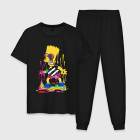 Мужская пижама хлопок с принтом Барт Симпсон в разноцветных кляксах   Bart Simpson in multicolored blots в Белгороде, 100% хлопок | брюки и футболка прямого кроя, без карманов, на брюках мягкая резинка на поясе и по низу штанин
 | bart simpson | blot | cartoon | color | neon | барт симпсон | клякса | мультфильм | неон | цвет