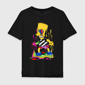 Мужская футболка хлопок Oversize с принтом Барт Симпсон в разноцветных кляксах   Bart Simpson in multicolored blots в Новосибирске, 100% хлопок | свободный крой, круглый ворот, “спинка” длиннее передней части | bart simpson | blot | cartoon | color | neon | барт симпсон | клякса | мультфильм | неон | цвет