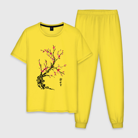 Мужская пижама хлопок с принтом Сакура с иероглифами в Петрозаводске, 100% хлопок | брюки и футболка прямого кроя, без карманов, на брюках мягкая резинка на поясе и по низу штанин
 | восток | дерево | сакура | цветение сакуры | япония