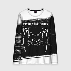 Мужской лонгслив 3D с принтом Twenty One Pilots   Rock Cat в Санкт-Петербурге, 100% полиэстер | длинные рукава, круглый вырез горловины, полуприлегающий силуэт | band | metal | one | pilots | rock | twenty | twenty one pilots | ван | группа | кот | краска | пилотс | рок | рок кот | твенти