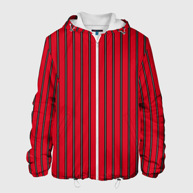Мужская куртка 3D с принтом Красно черный узор в полоску в Кировске, ткань верха — 100% полиэстер, подклад — флис | прямой крой, подол и капюшон оформлены резинкой с фиксаторами, два кармана без застежек по бокам, один большой потайной карман на груди. Карман на груди застегивается на липучку | red striped | striped pattern | красный и черный | полоска | ретро