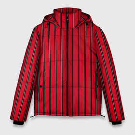 Мужская зимняя куртка 3D с принтом Красно черный узор в полоску в Новосибирске, верх — 100% полиэстер; подкладка — 100% полиэстер; утеплитель — 100% полиэстер | длина ниже бедра, свободный силуэт Оверсайз. Есть воротник-стойка, отстегивающийся капюшон и ветрозащитная планка. 

Боковые карманы с листочкой на кнопках и внутренний карман на молнии. | red striped | striped pattern | красный и черный | полоска | ретро