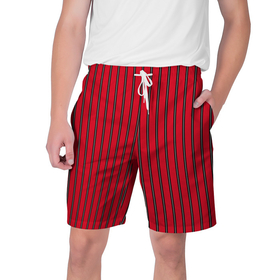 Мужские шорты 3D с принтом Красно черный узор в полоску ,  полиэстер 100% | прямой крой, два кармана без застежек по бокам. Мягкая трикотажная резинка на поясе, внутри которой широкие завязки. Длина чуть выше колен | red striped | striped pattern | красный и черный | полоска | ретро