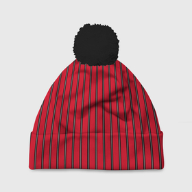 Шапка 3D c помпоном с принтом Красно черный узор в полоску в Кировске, 100% полиэстер | универсальный размер, печать по всей поверхности изделия | red striped | striped pattern | красный и черный | полоска | ретро