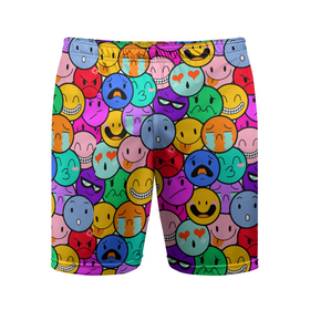 Мужские шорты спортивные с принтом Sticker bombing смайлы маленькие в Тюмени,  |  | bombing | pattern | smile | sticker | смайлы | стикеры