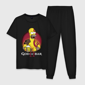 Мужская пижама хлопок с принтом Homer god of bar в Петрозаводске, 100% хлопок | брюки и футболка прямого кроя, без карманов, на брюках мягкая резинка на поясе и по низу штанин
 | bar | beer | burp | god of bar | homer simpson | бар | бог бара | гомер симпсон | отрыжка