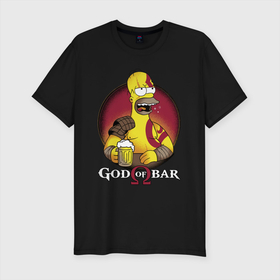 Мужская футболка хлопок Slim с принтом Homer god of bar , 92% хлопок, 8% лайкра | приталенный силуэт, круглый вырез ворота, длина до линии бедра, короткий рукав | bar | beer | burp | god of bar | homer simpson | бар | бог бара | гомер симпсон | отрыжка
