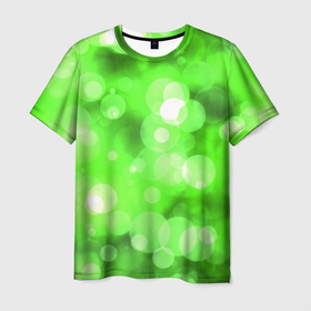 Мужская футболка 3D с принтом ЗЕЛЕНЫЕ КРУГИ И БЛИКИ в Тюмени, 100% полиэфир | прямой крой, круглый вырез горловины, длина до линии бедер | абстракция | блики | боке | зеленый | круги